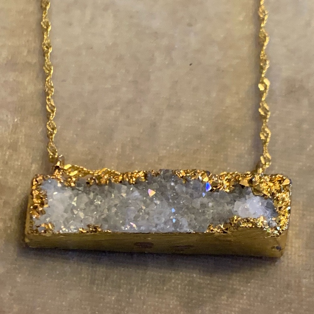 Druzy Titanium Coated Side Bar Pendant & Necklace
